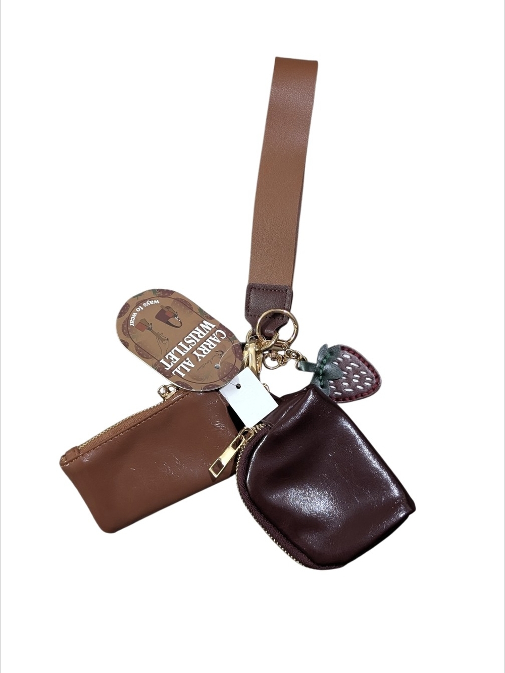 True Love Brown Leatherette Wristlet Keychain Pouch Set